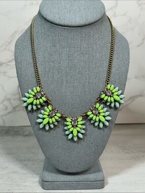J. Crew Lime and Mint Floral Bib Necklace
